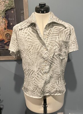 Linen Button Down Blouse, Short Sleeve Shirt - image1